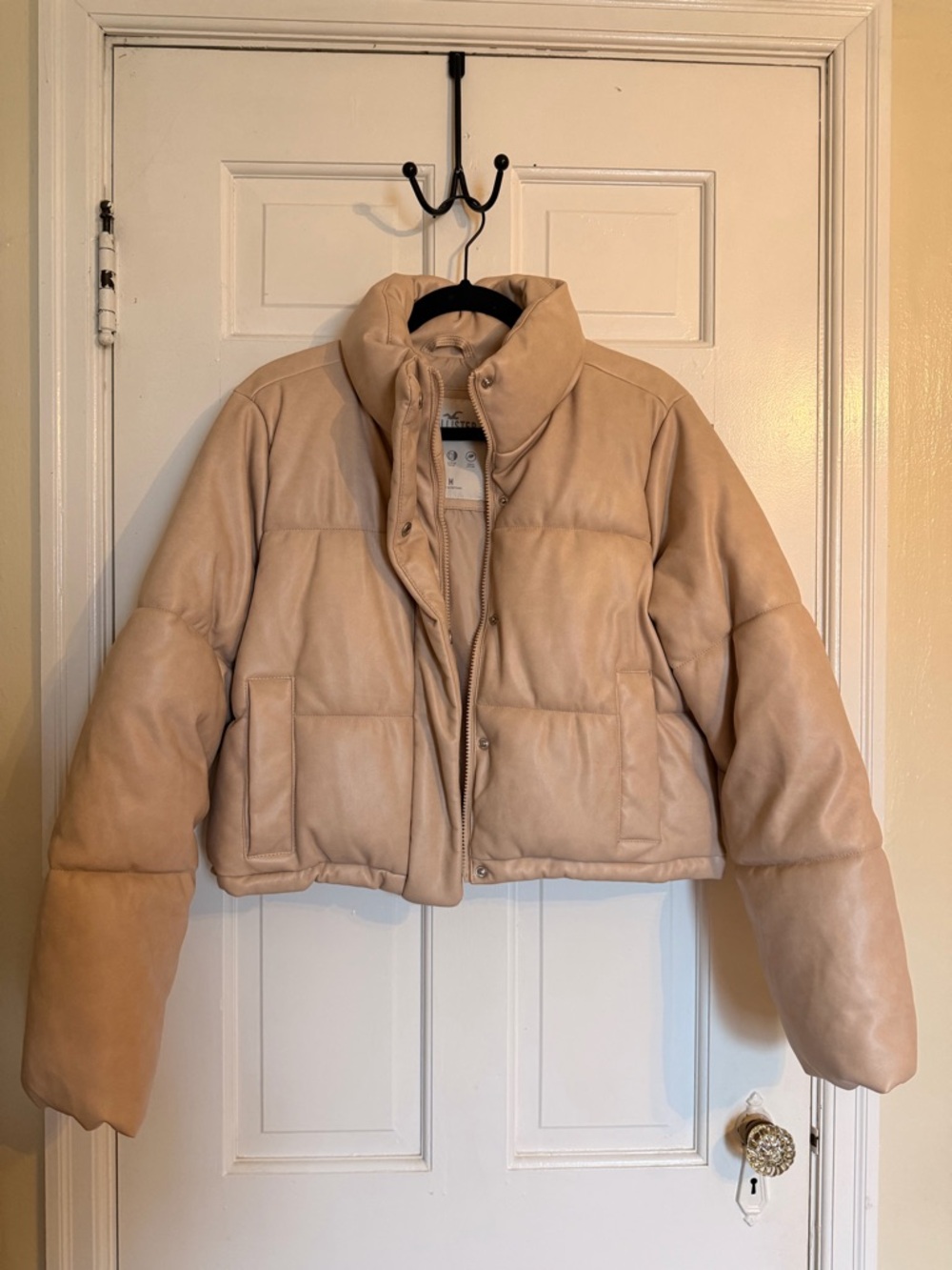 Beige Puffer Jacket - Vegan Leather